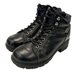 Harley-Davidson Tyler Moto Boots Women’s Black Leather Laces Logo Size 8.5